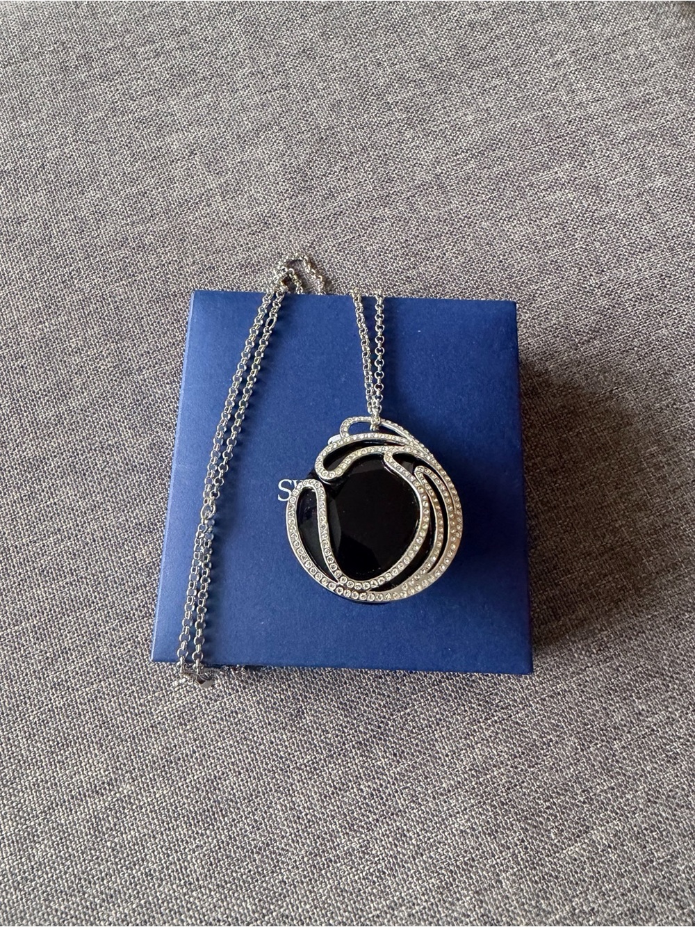 Swarovski Black Crystal Swirl Pendant Necklace in Silver Tone